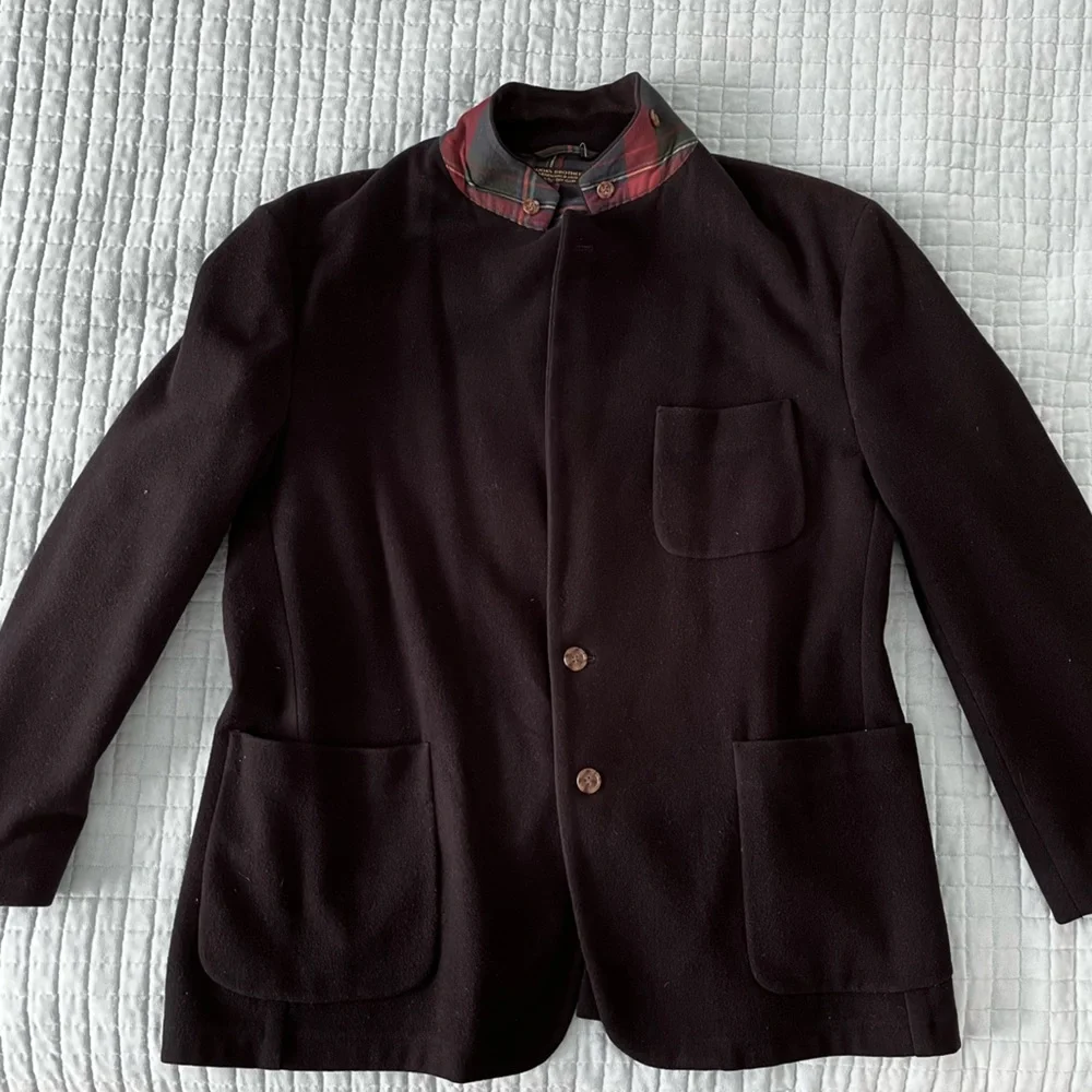 Brooks Brothers navy blue men’s blazer Jacket with Tartan details unlined casual
